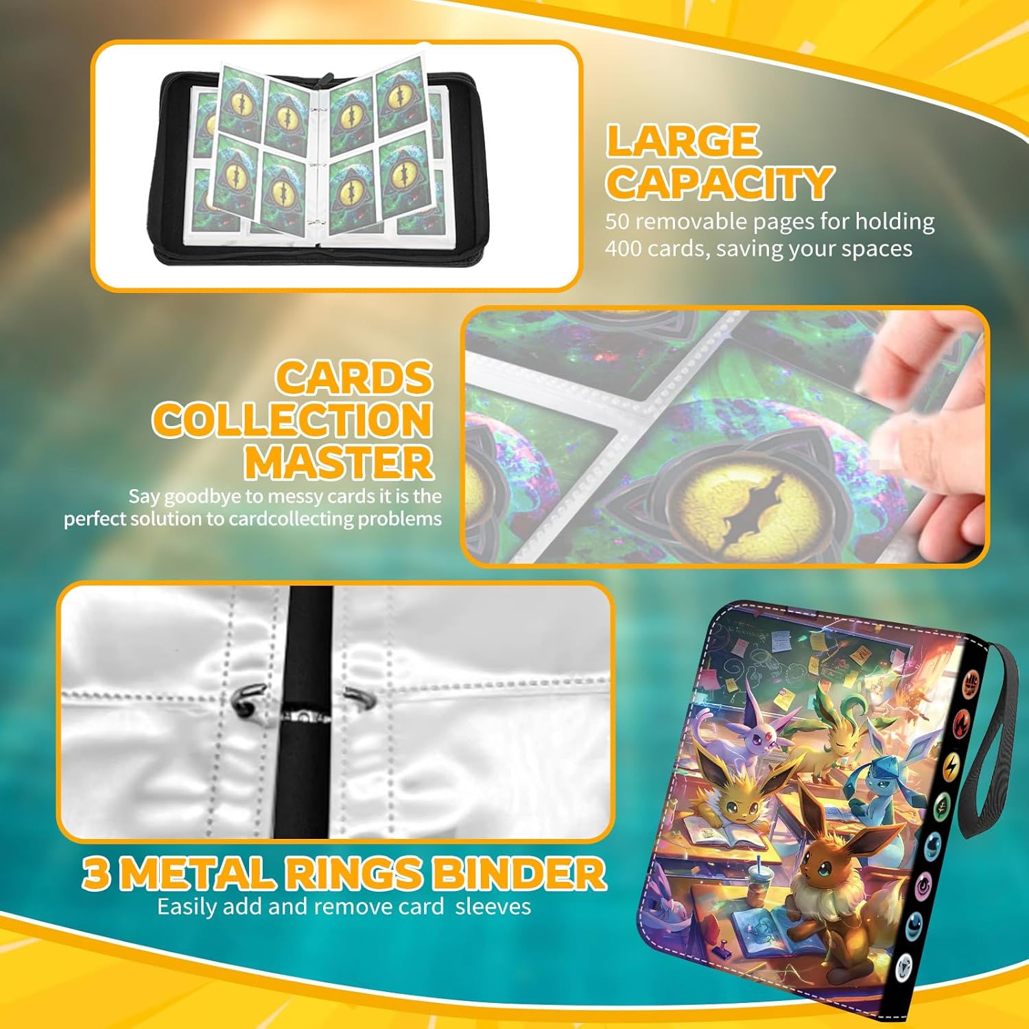 Thumbnail 2 de ZZKW Sammelkarten-Album mit Reißverschluss (50 Seiten, bis 400 Karten) – wasserdichtes Card Binder