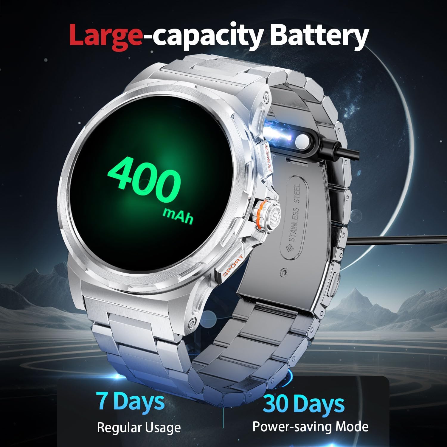 Detalle 2 de LIGE Men’s Smart Watch (1.43-inch AMOLED, 400mAh, Bluetooth calling, IP68) – Silver