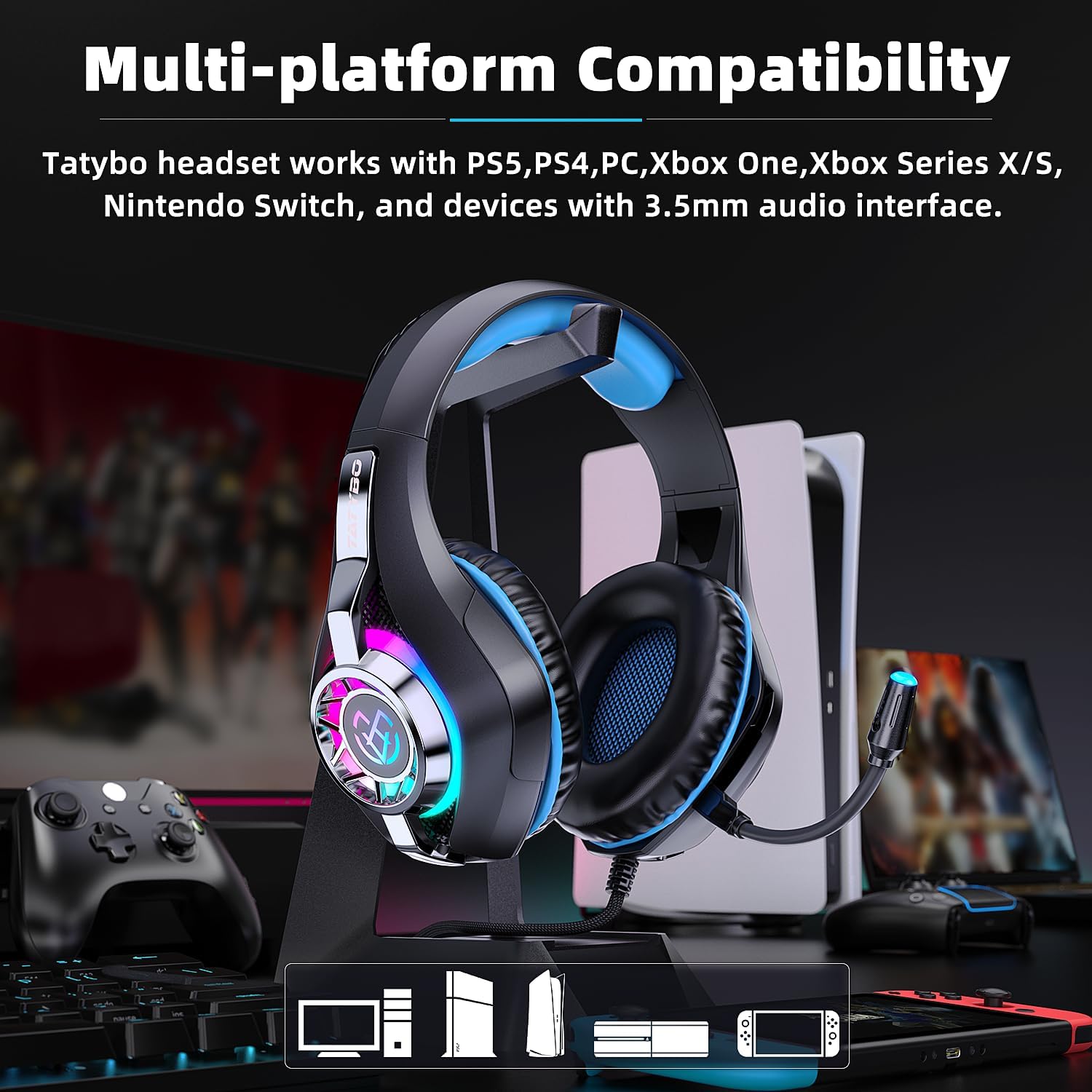 Thumbnail 6 de Gaming Headset for PC, PS5, Switch, and Mobile with Noise-Canceling Mic and Deep Bass Stereo Sound