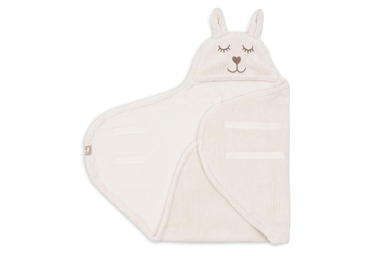 Jollein Einschlagdecke Baby Bunny Cloudy Rib – Oatmeal mit Kapuze & Klettverschluss