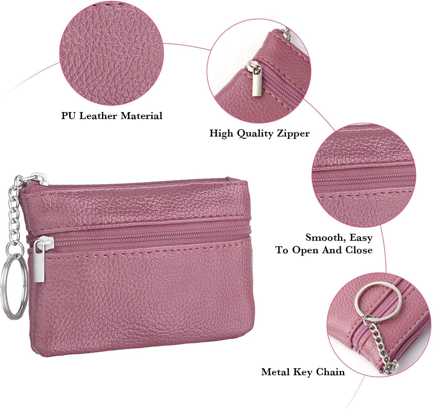 Detalle 2 de Aucuu portafoglio mini da donna in pelle con portamonete, portachiavi e scomparti con cerniera