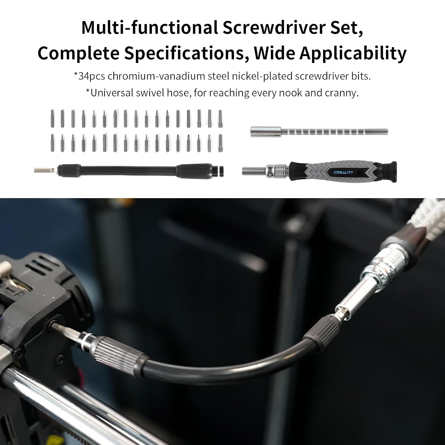 Detalle de Creality 3D Printer Tool Kit Pro, 74-delige set voor nabewerking en nozzle-reiniging