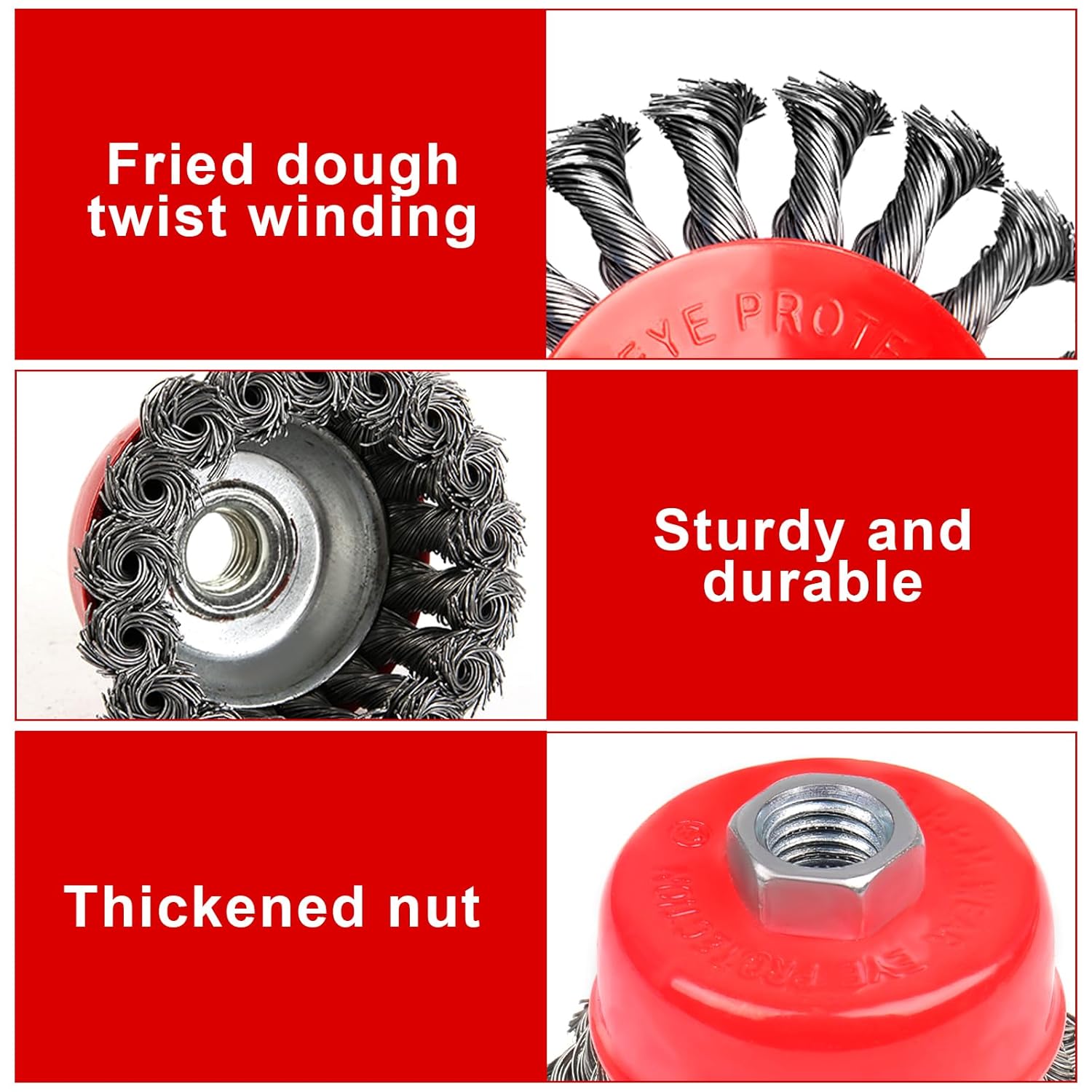 Detalle de RUCUDIM Twist Knot Drahtbürsten-Set für Winkelschleifer (M14) – 4-teilig, 75/100 mm