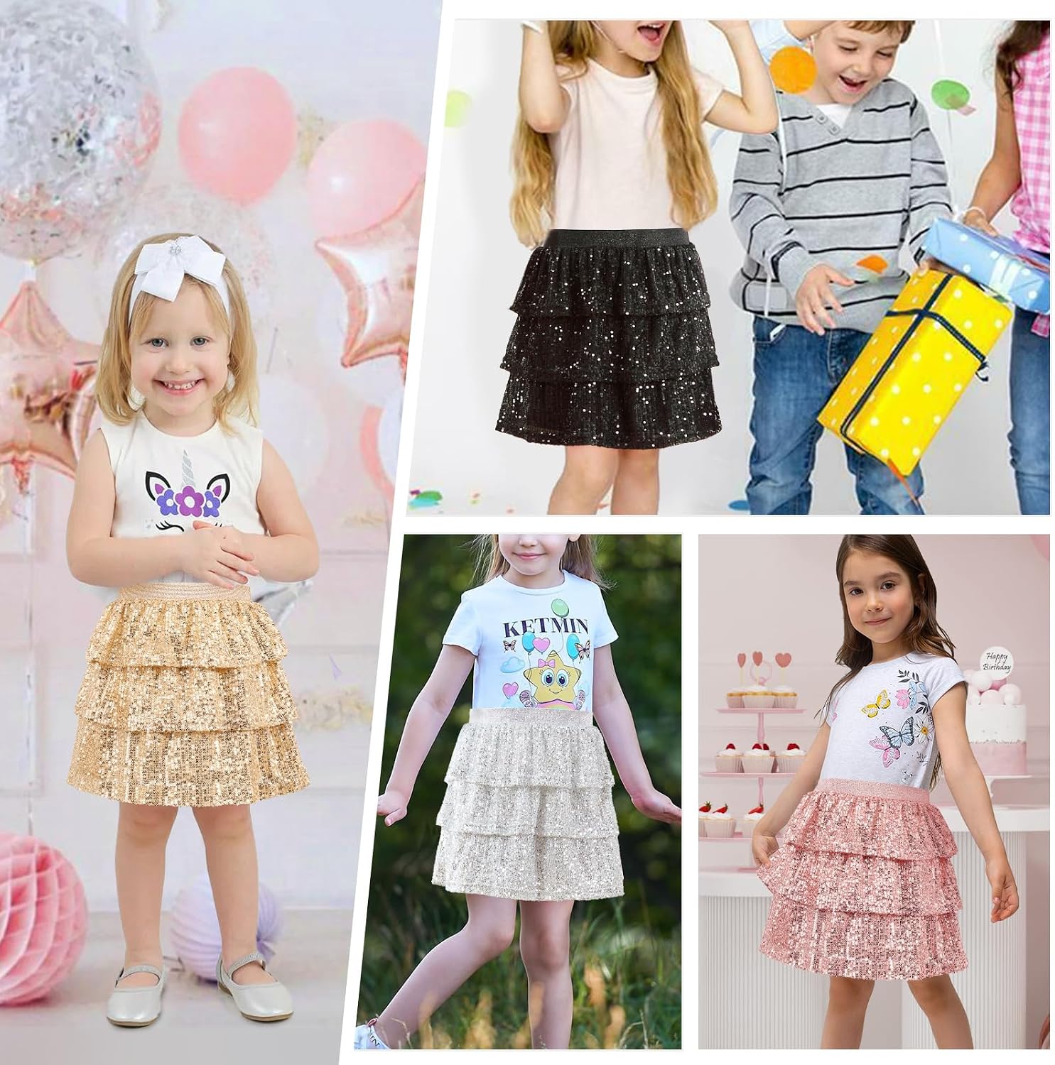 Thumbnail 4 de Bezioner Girls Sequin Skirt: Layered Glitter Skater Skirt for 5–14 Years