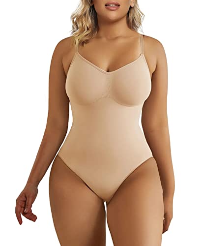 Detalle de SHAPERX Body moldeador mujer Shapewear con control de abdomen y tirantes ajustables (posparto) – Beige
