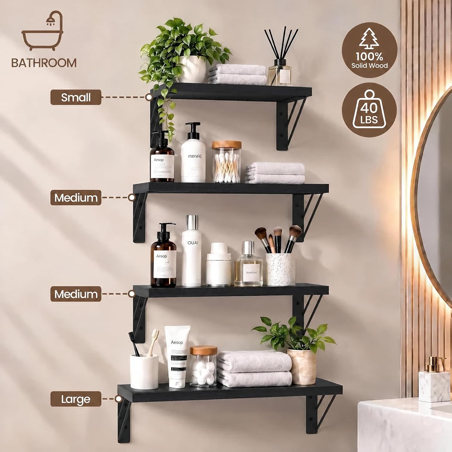 Thumbnail 1 de BAYKA Wall Mounted Floating Shelves Set of 4 🪵