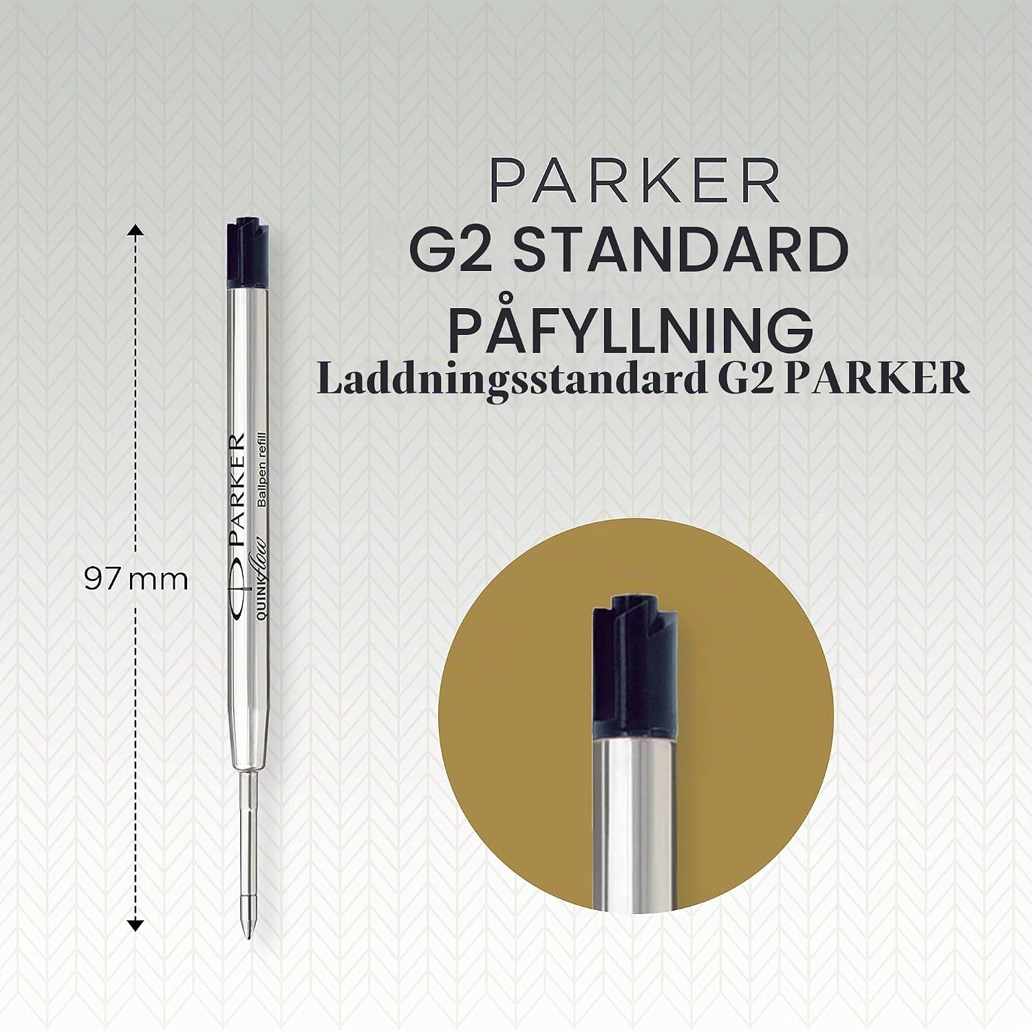 Detalle de Parker QuinkFlow-refill för kulspetspenna, medium, svart, 10-pack