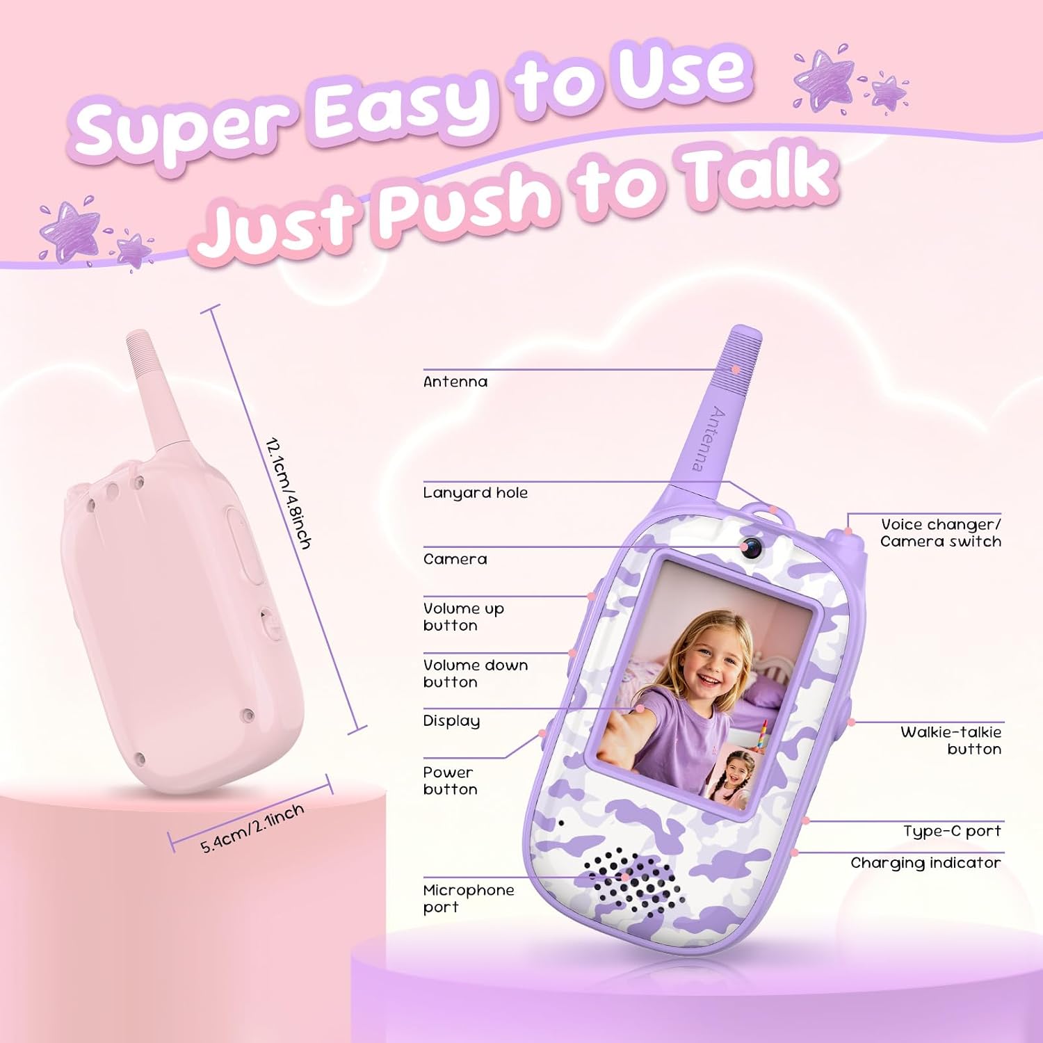 Thumbnail 4 de JUAUO CH7X video-walkietalkies voor kinderen, set van 2 met kleurenscherm