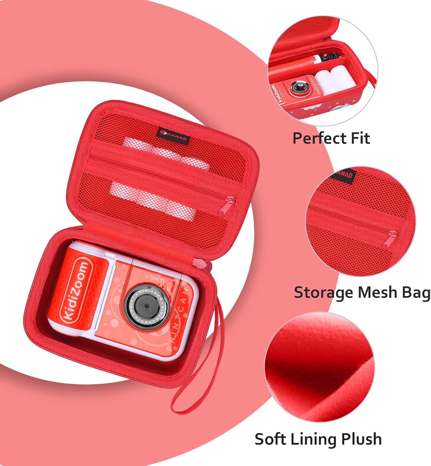 Detalle de XANAD Kinderkamera Tasche für VTech Kidizoom Print Cam/Kidizoom Video Studio HD (rot)