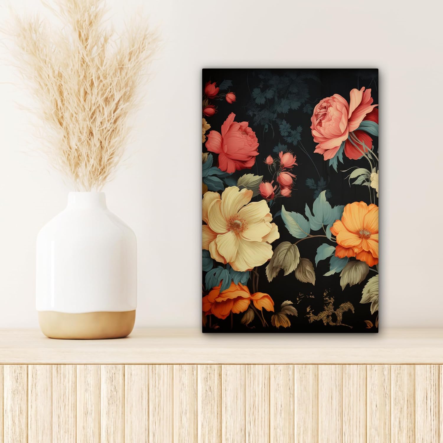 Thumbnail 2 de MuchoWow Impression sur Toile 20x30 cm – Tableau mural moderne fleurs nature noir couleurs