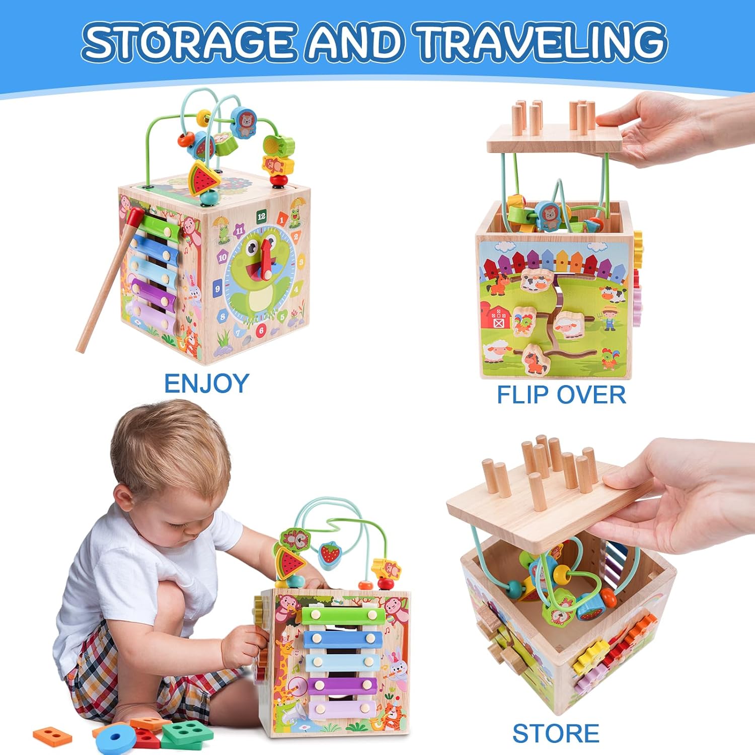 Thumbnail 4 de Wooden Activity Cube Montessori toy for 12+ months