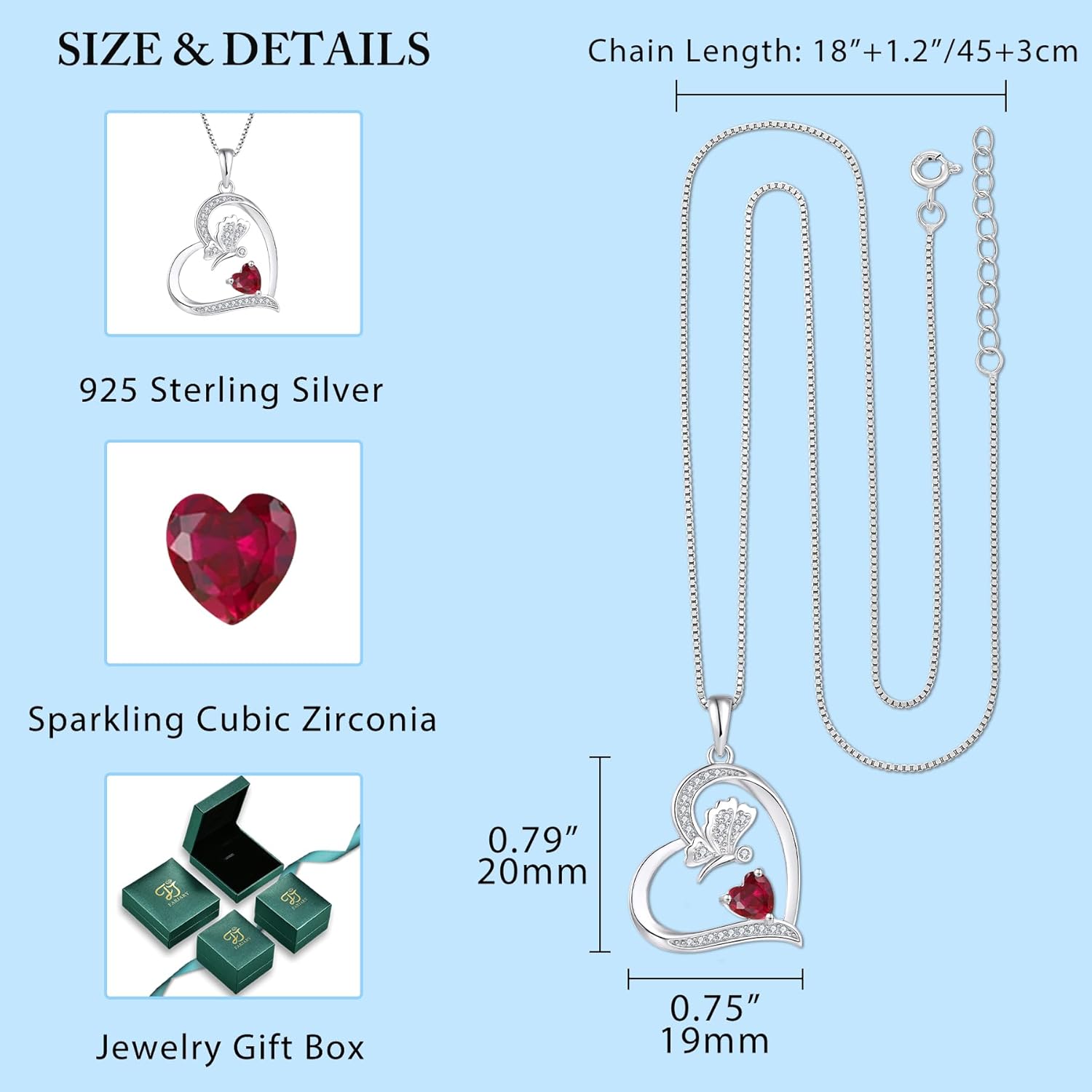 Thumbnail 4 de FJ Herz Damen Kette Schmetterling Anhänger aus 925 Sterling Silber mit Geburtsstein (Zirkonia) – Halskette für Frauen & Mädchen