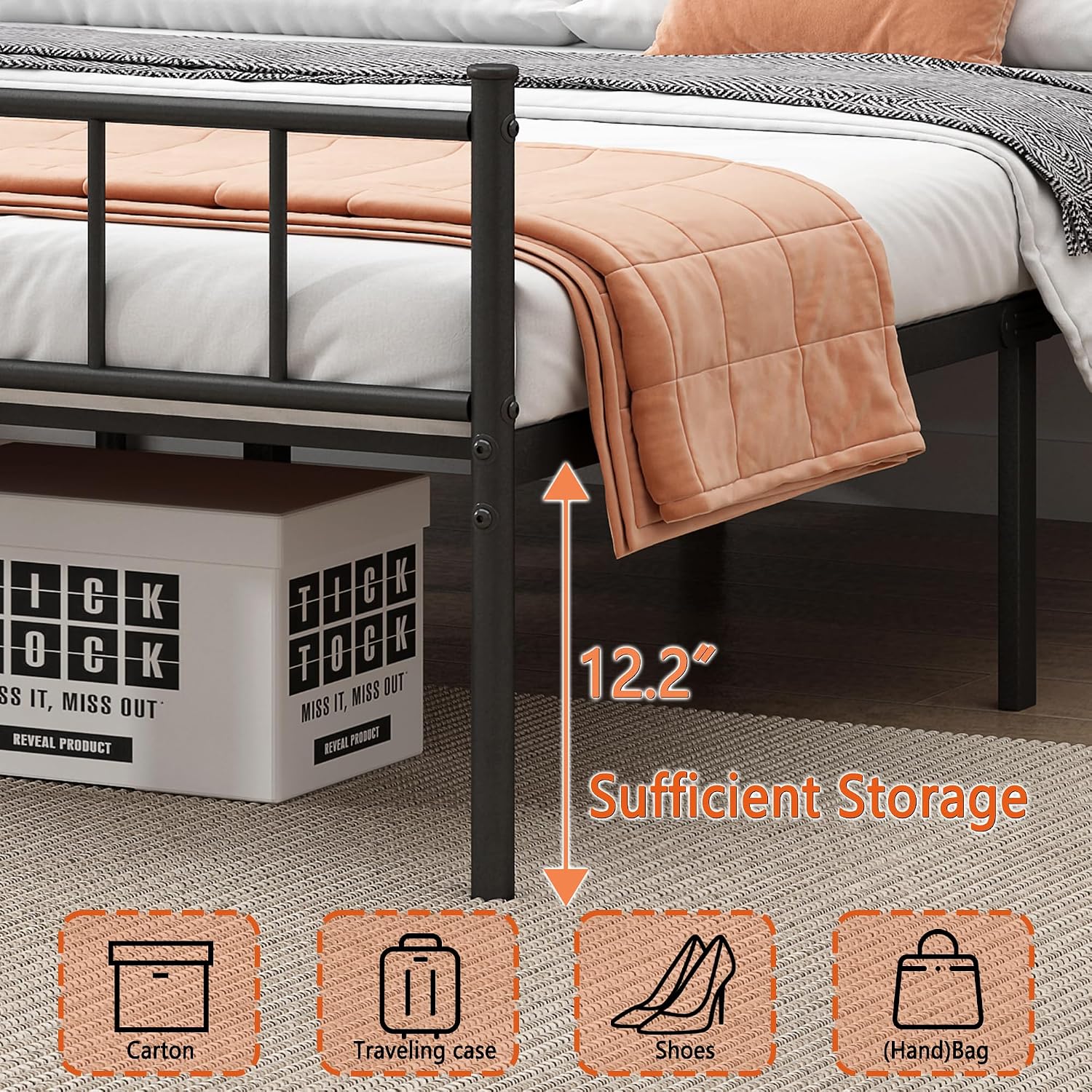 Thumbnail 6 de DIIYIV Twin Metal Bed Frame with Steel Slat Support and Underbed Storage