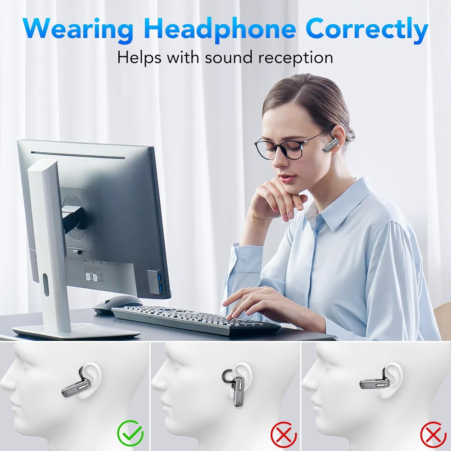 Thumbnail 1 de Cuffie Bluetooth con microfono LED CVC8.0 e custodia di ricarica (vivavoce, 100 ore) per iOS, Android e laptop