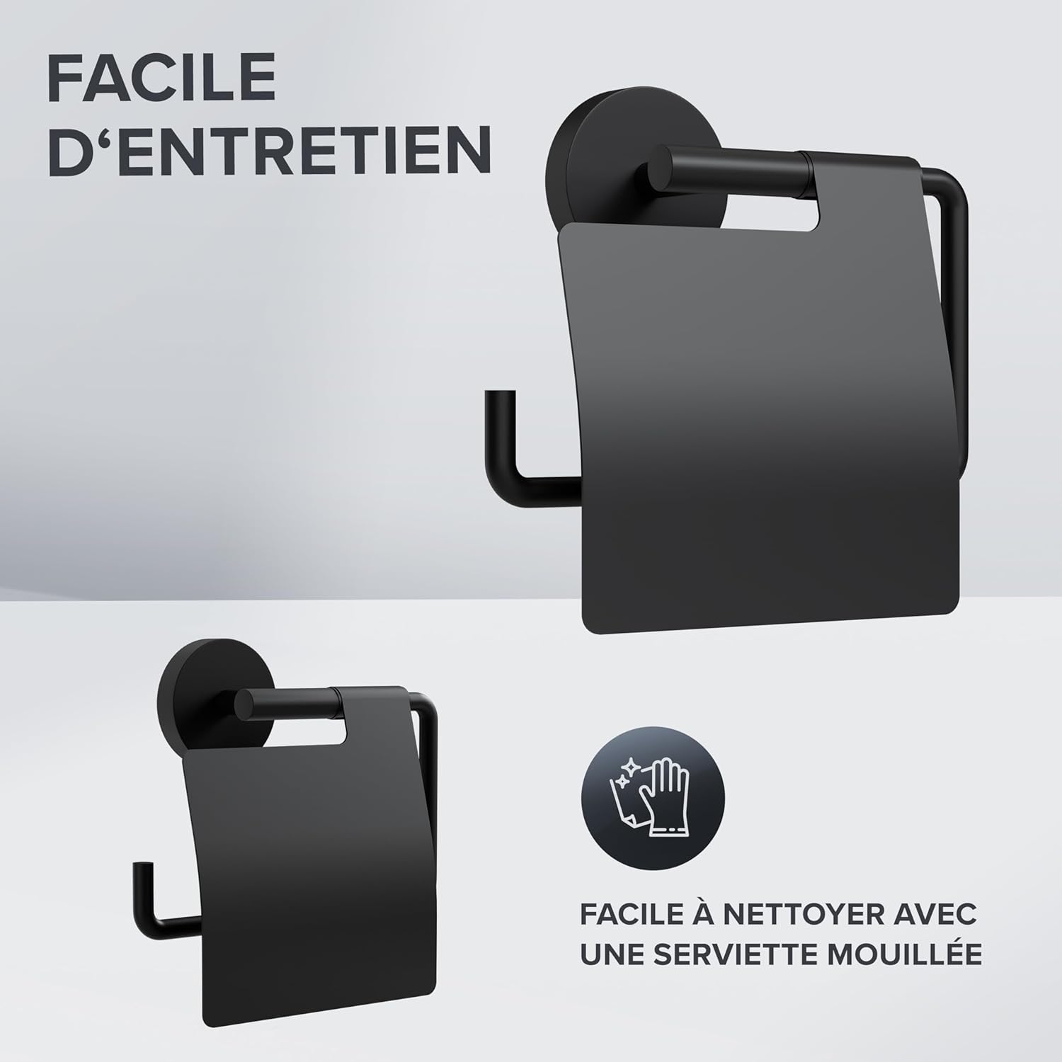 Thumbnail 3 de ovimar Porte-Rouleau Heroya à perce Noir – Porte-Rouleau en acier inoxydable avec couvercle et amortisseur d’abaissement