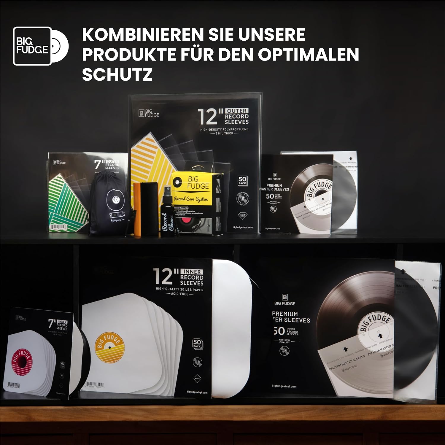 Detalle 2 de Big Fudge 12" Vinyl Record Sleeves (Outer Sleeves) 50-Pack — Crystal Clear HD Polypropylene Covers