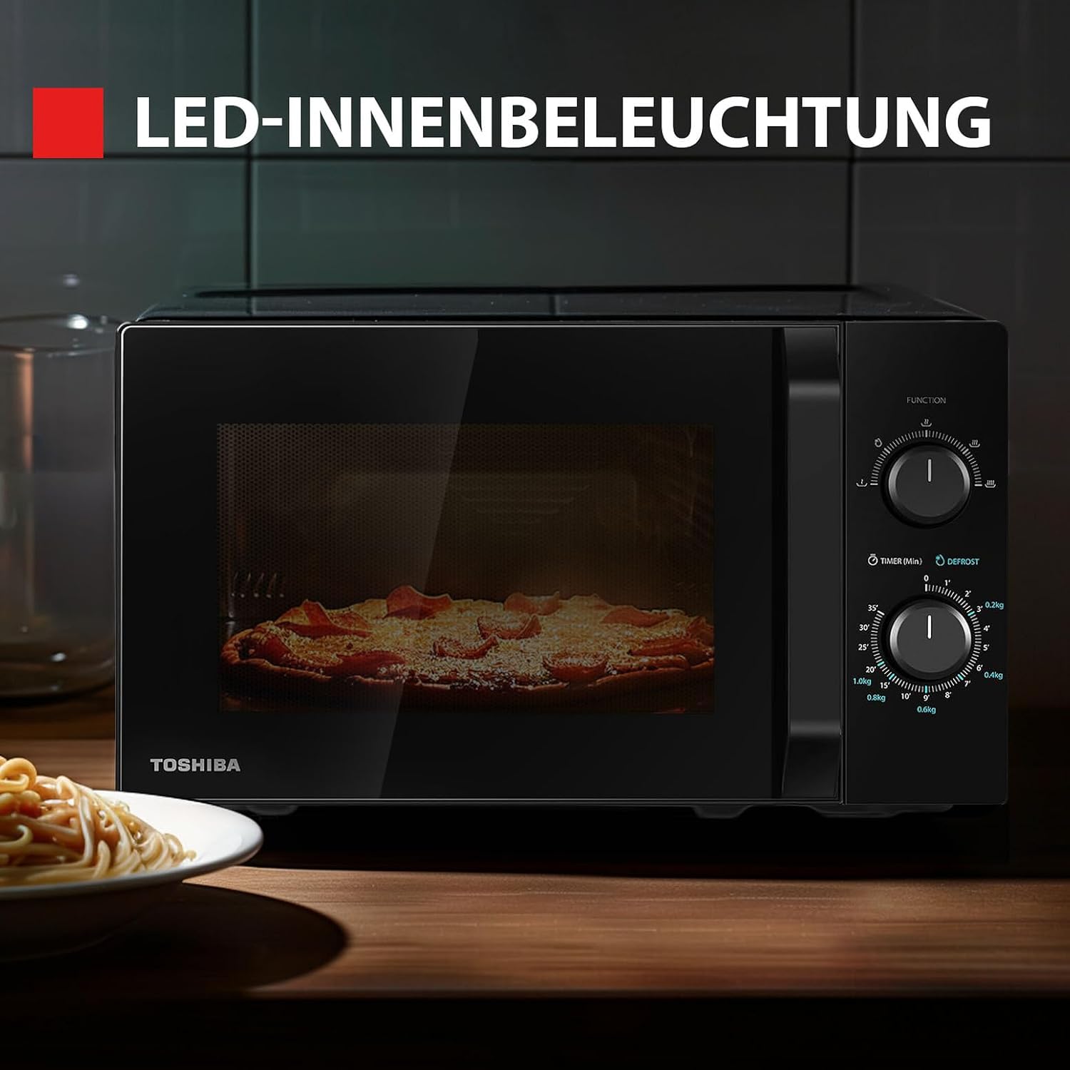 Detalle de Toshiba MW2-MM20PF(BK) Solo-Mikrowelle mit 20 l und 800 W – Auftaufunktion & 5 Leistungsstufen