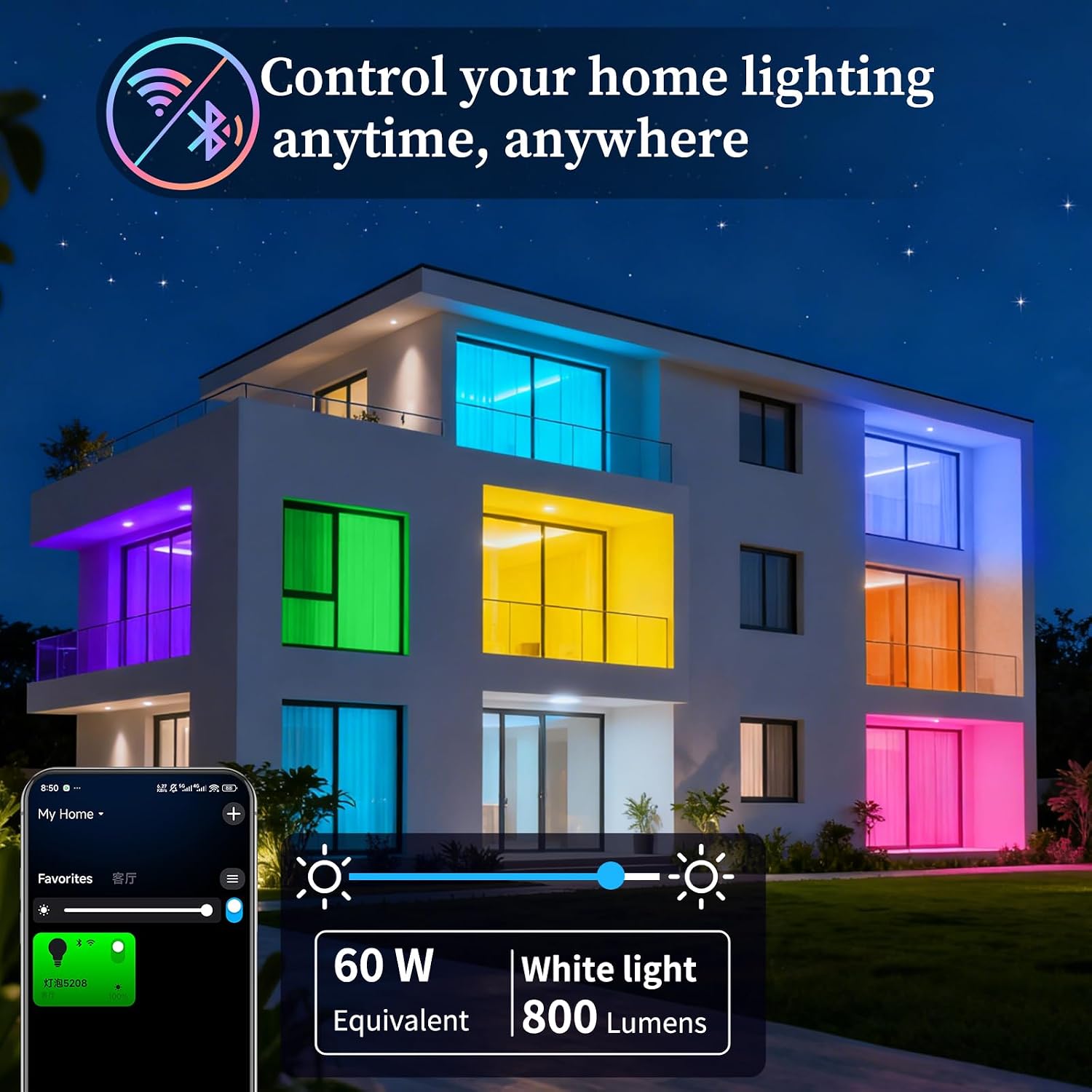Thumbnail 6 de Oumida Bombilla LED Inteligente Wi-Fi RGB Multicolor E27 (2 uds) 9W, 806 lm