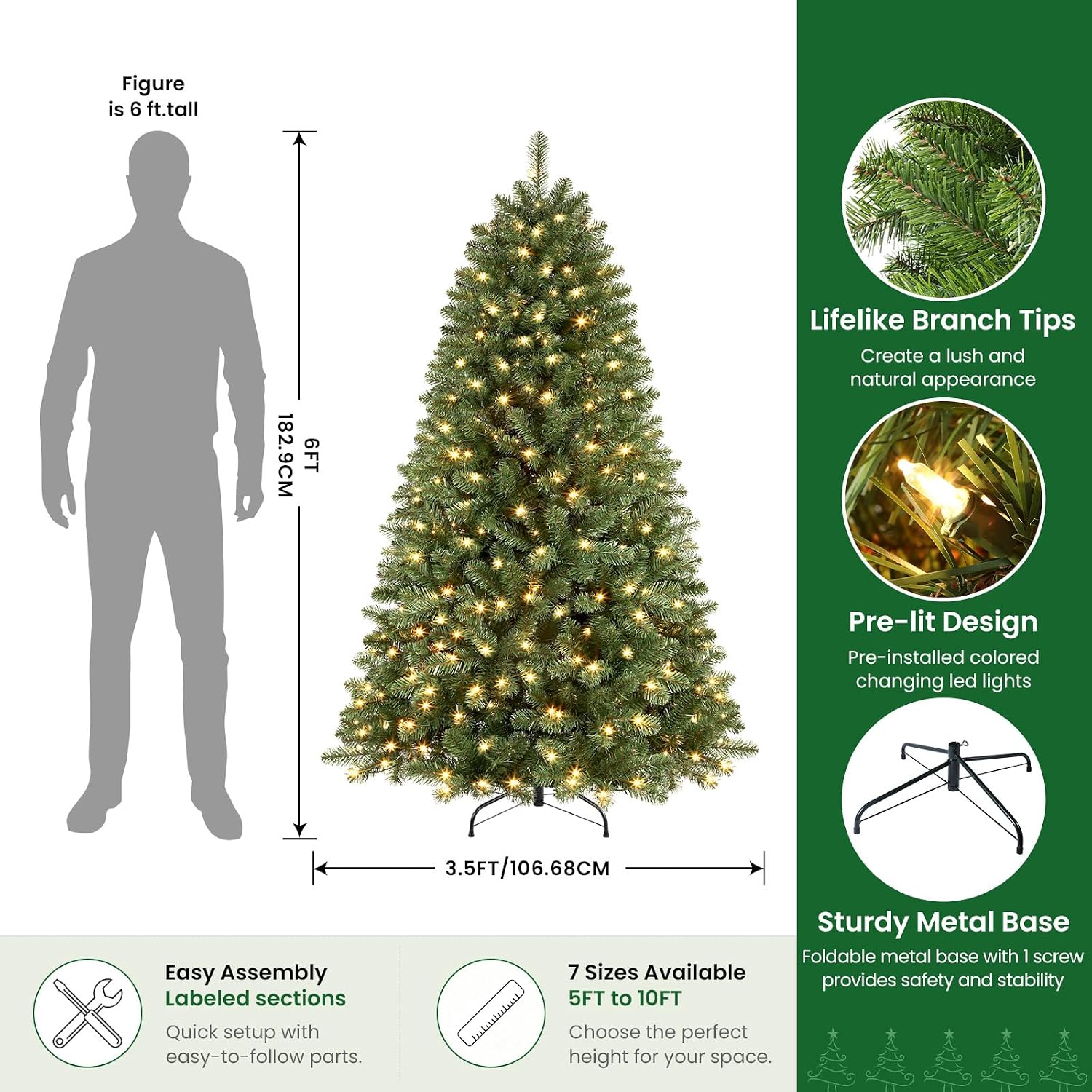 Detalle 2 de SHareconn G0501A(0.17) G1002A(0.34) 6-Foot Prelit Spruce Christmas Tree