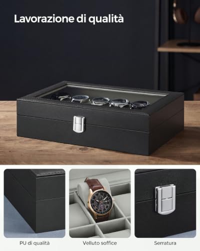 Detalle de SONGMICS port orologi a 12 posti con coperchio in vetro e serratura