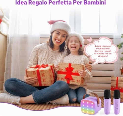 Detalle de Voijump Mini macchina karaoke con 2 microfoni senza fili – portatile, Bluetooth 5.4 e luci integrate