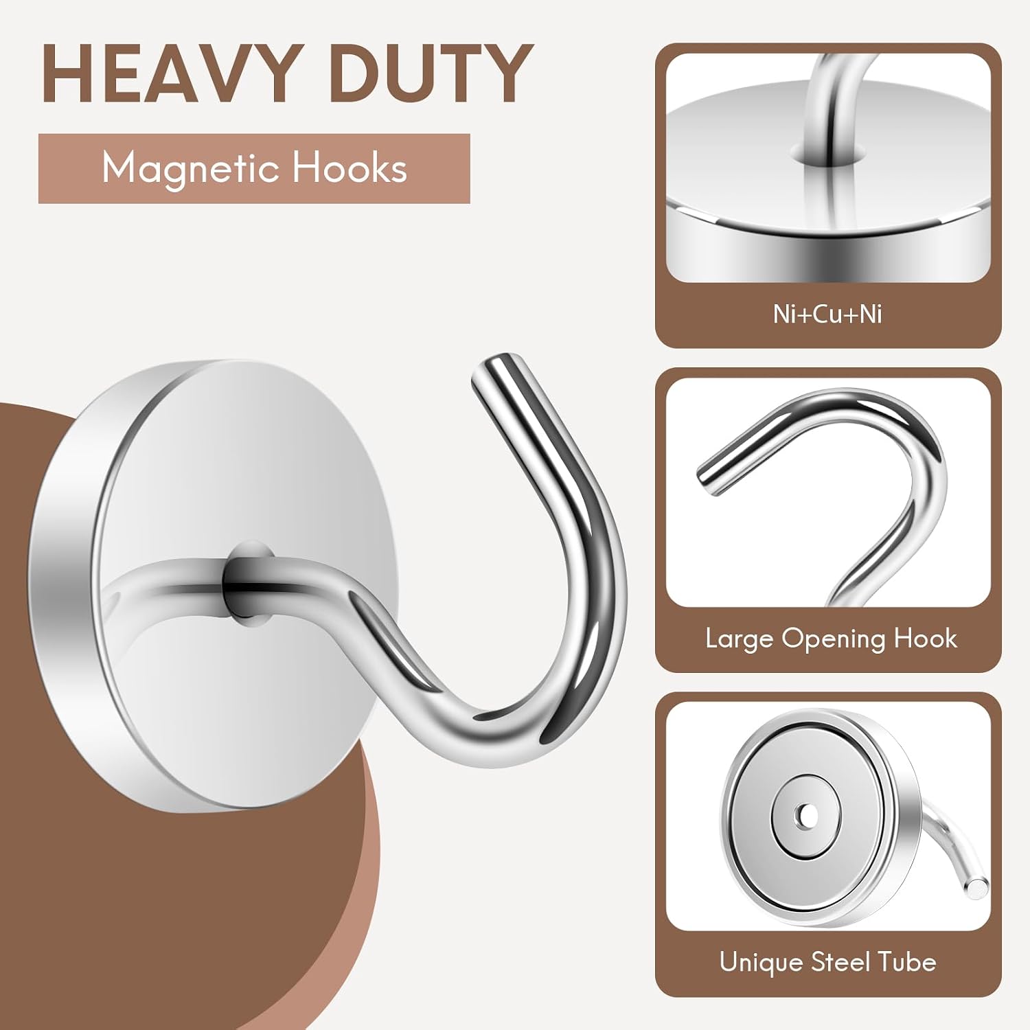 Thumbnail 5 de Neosmuk NPM26x3US-LP0101Silver Magnetic Hooks, 6-Pack, 80 lb Capacity