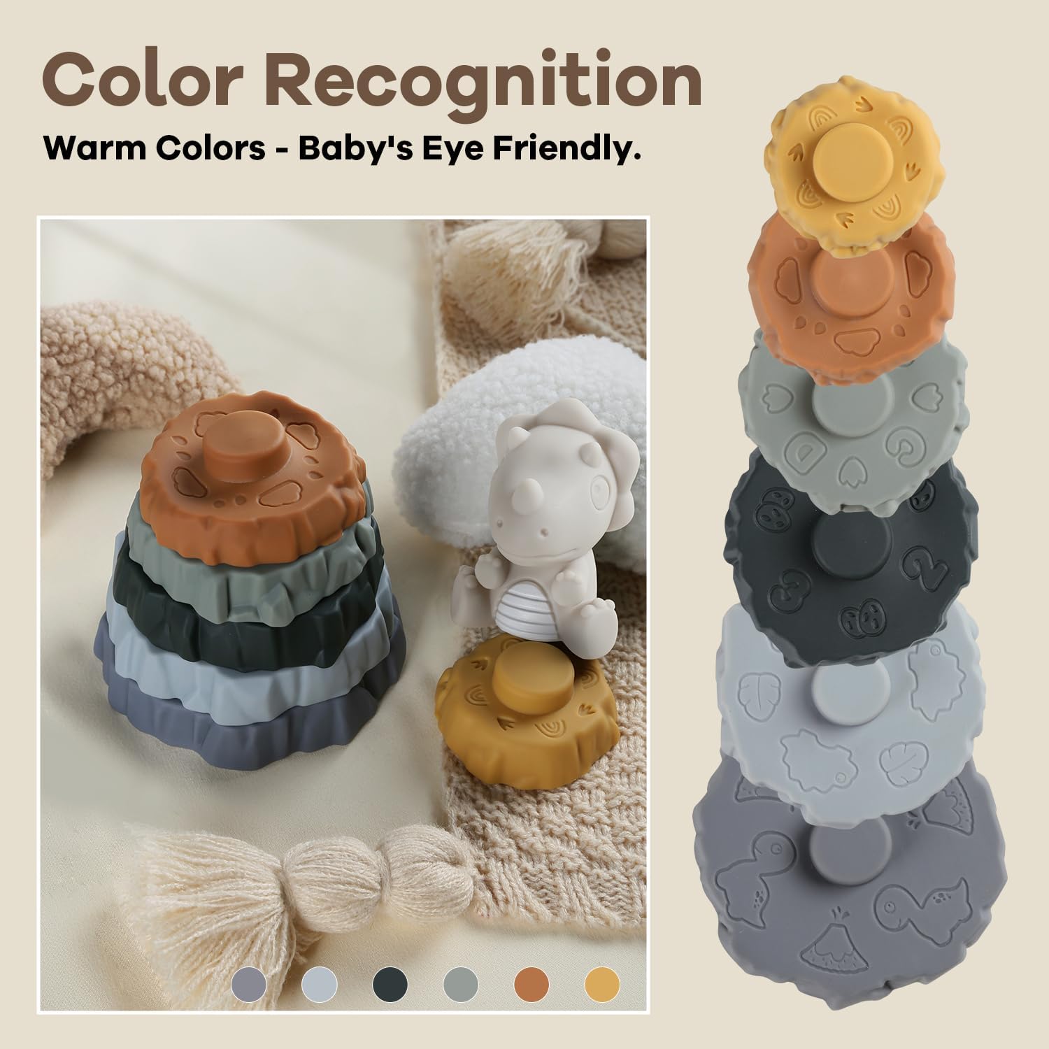 Thumbnail 3 de Yrkidstoi Stacking & Nesting Baby Toy: 7‑Piece Soft Ring Stacker with Dinosaur