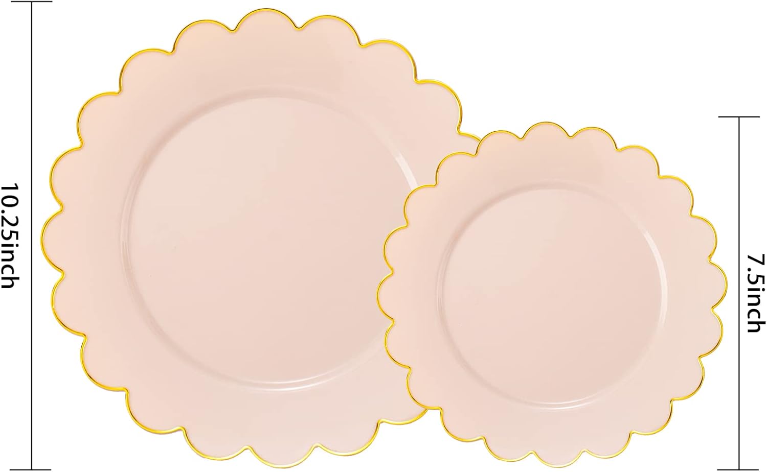 Detalle de LIYH 60 Pcs Pink Plastic Plates with Gold Pink Rim – 30 Dinner (10.25") + 30 Dessert (7.5")