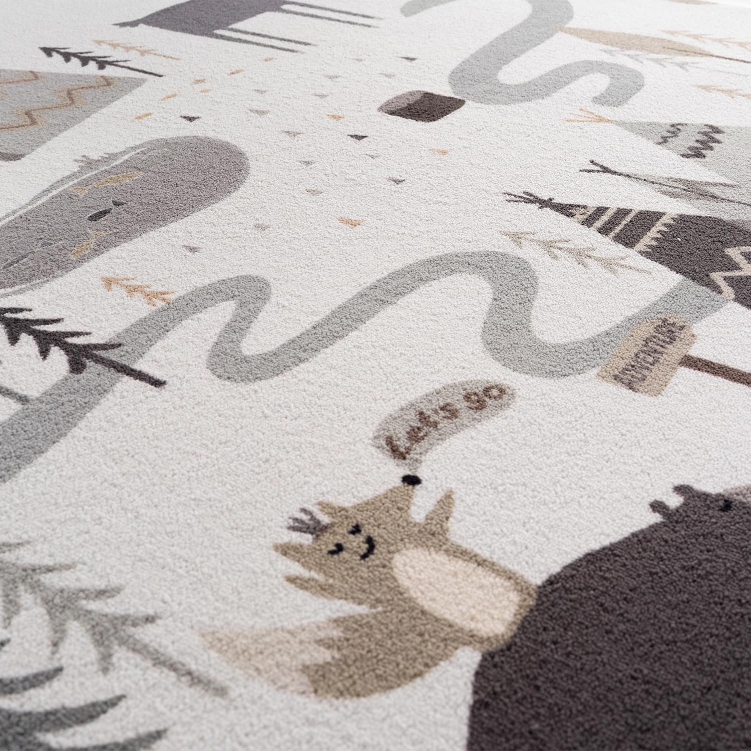 Detalle de SIMPEX Kinderteppich „Wald & Tiere“ rund 160 cm – Spielteppich für Kinderzimmer mit rutschhemmender Latex-Unterseite
