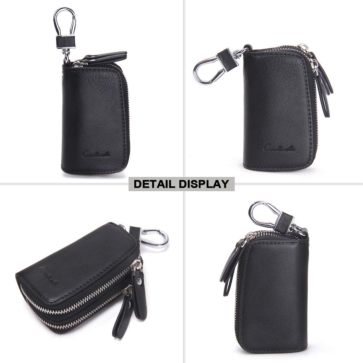 Thumbnail 3 de Contacts Car Key Case Leather Double Zipper Key Holder with Keyring – Practical, Durable PU Leather, 3.9 x 2.4 x 1.2 inches