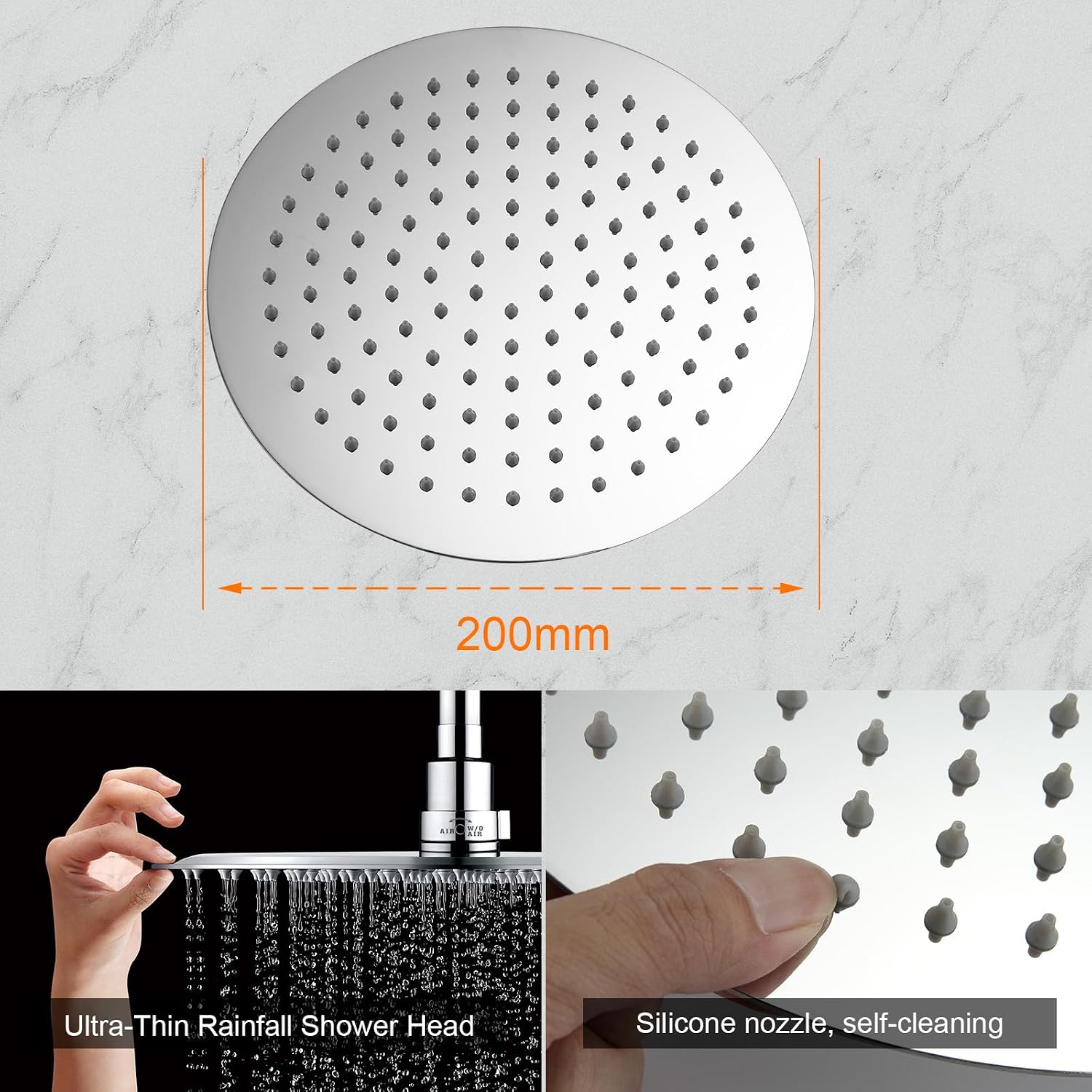 Detalle de Ibergrif M20293 Rain Shower Head – 8 Inch Round Fixed Chrome Showerhead
