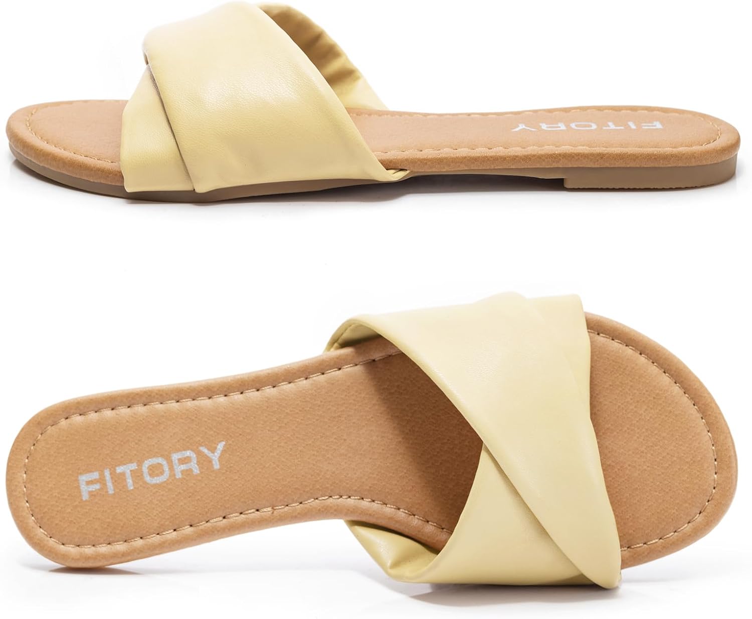 Detalle de FITORY Women's Flat Sandals Fashion Slides with Soft Leather - Summer Comfort in Size 6-11