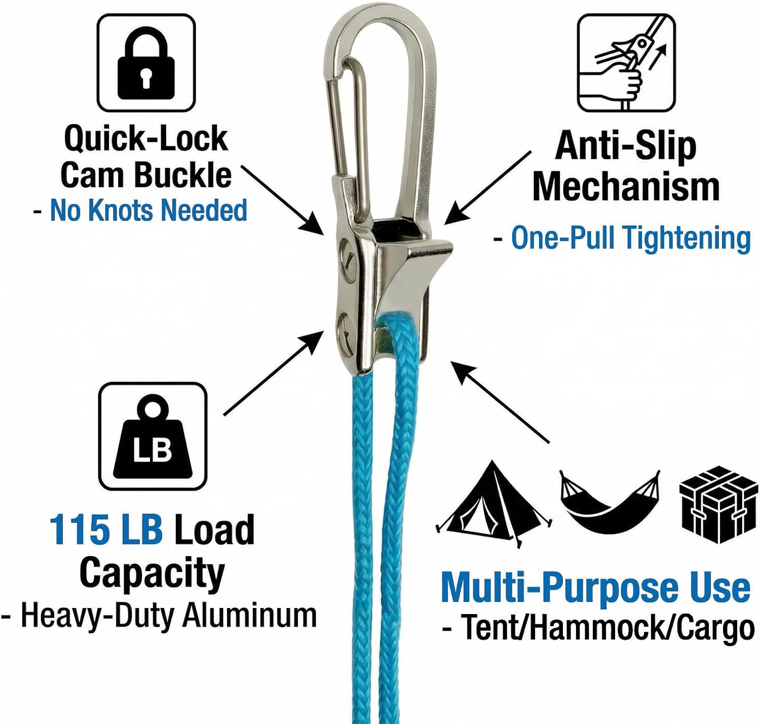 Thumbnail 1 de 6-Pack Retractable Rope Tie-Downs with Roller Tensioner (Nylon Blend) for Camping, Boating & Home Storage