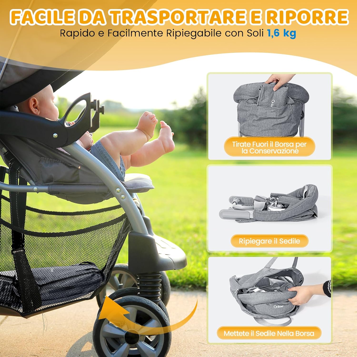 Thumbnail 2 de Orzbow seggiolino da tavolo per bambini con imbracatura a 5 punti, tappetini imbottiti e borsa grigia