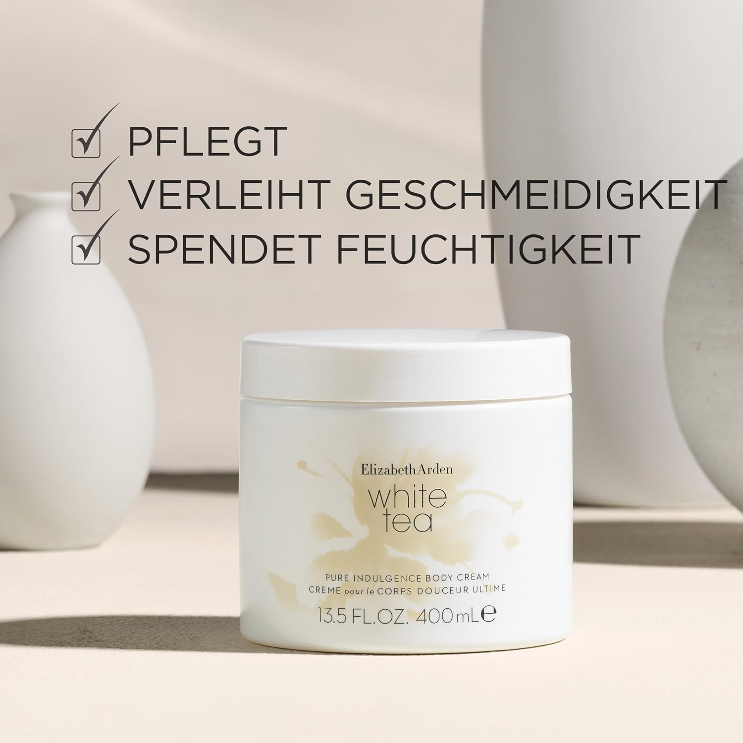 Detalle de Elizabeth Arden White Tea Körpercreme mit Duft von weißem Tee – spendet intensive Feuchtigkeit, 400 ml