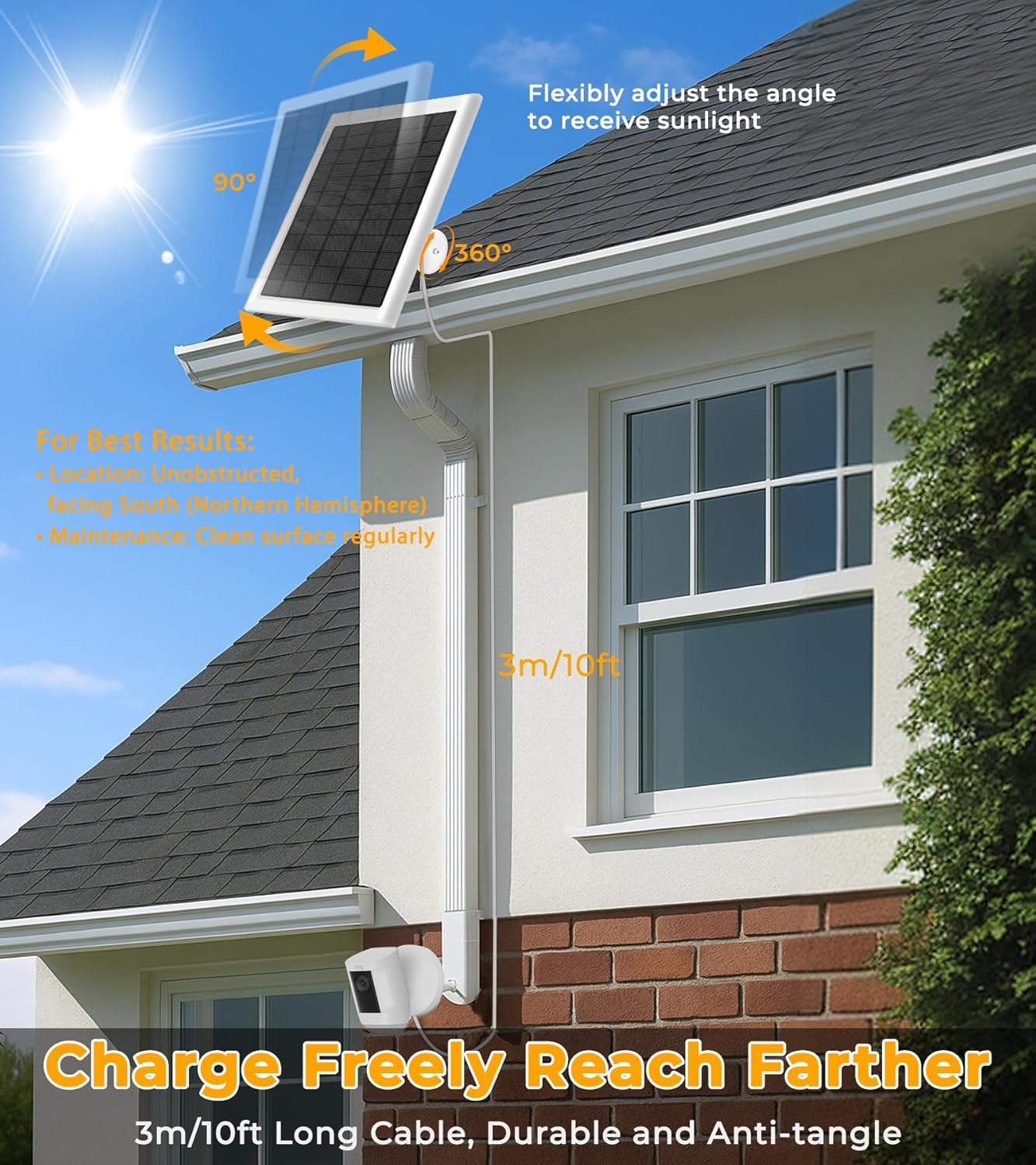 Thumbnail 6 de PUUQII 8W Solar Panel for Ring Camera (2-Pack) with 10ft Cable, IP65 Waterproof