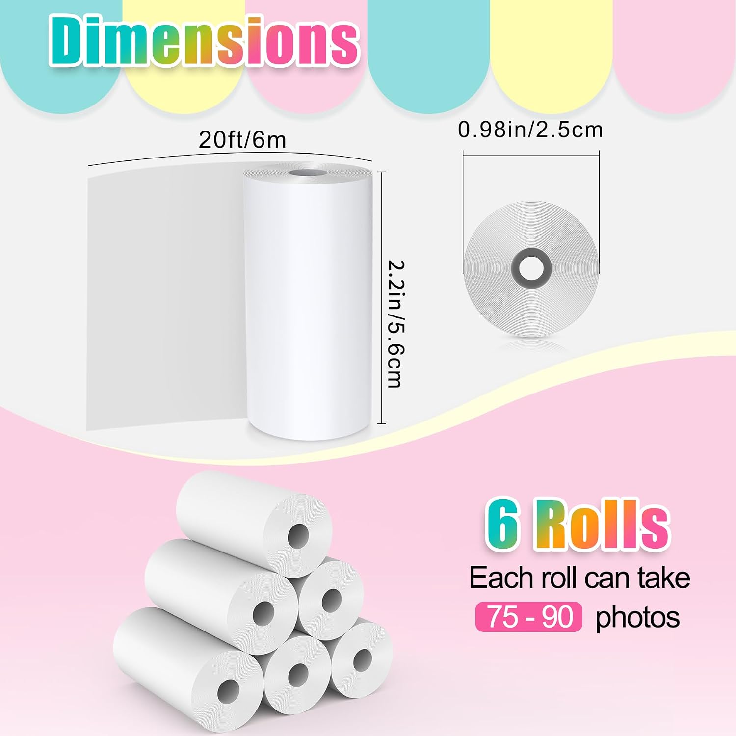 Detalle de Hikkon 6 Rolls Kids Instant Print Camera Thermal Paper – Paper Only
