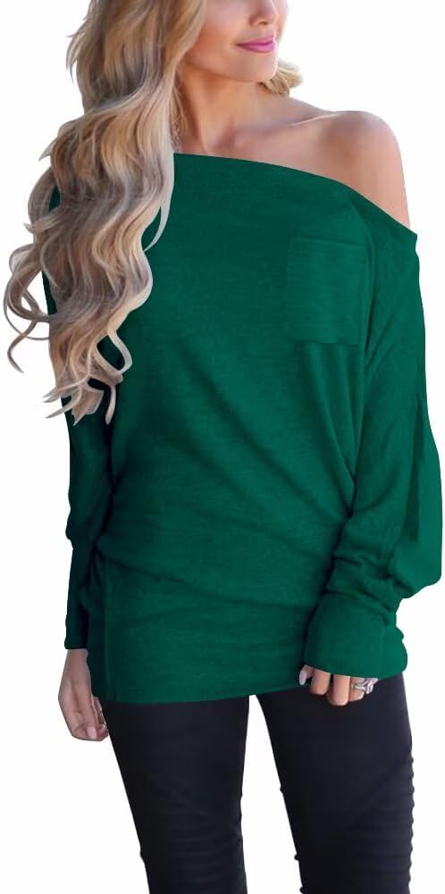 Detalle de LACOZY Women's Off Shoulder Knit Tunic: Batwing Long Sleeve Jumper