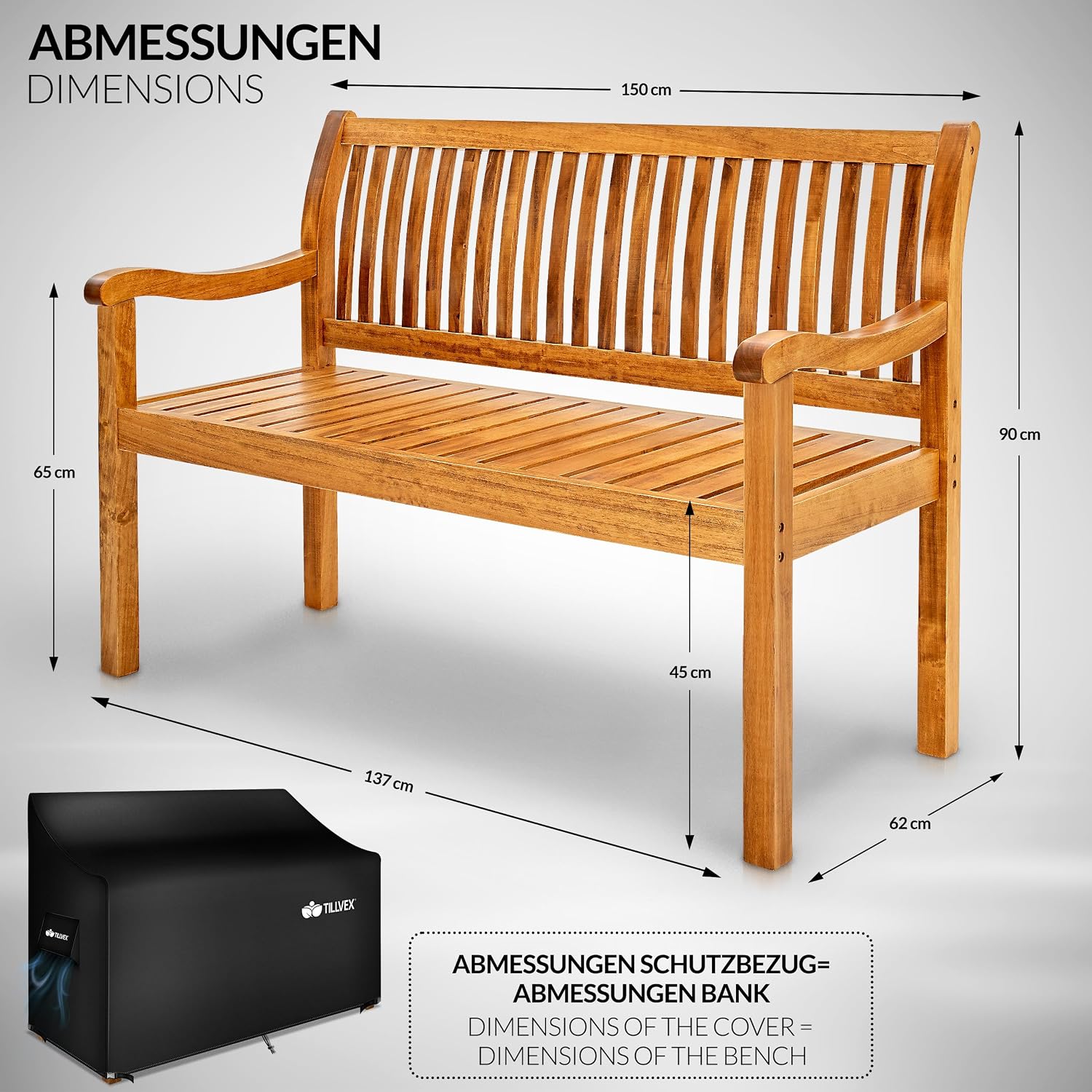 Detalle de tillvex TVGTB06 houten tuinbank 150 cm van massief populierenhout