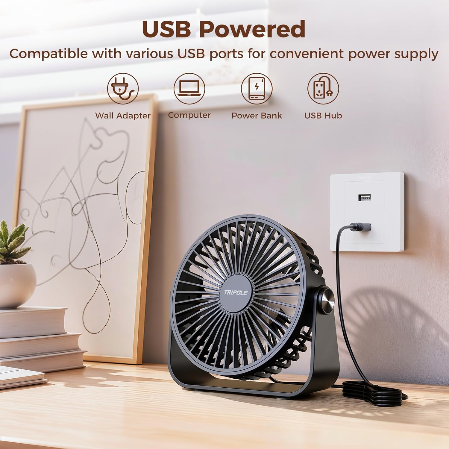 Thumbnail 3 de TriPole USB-Schreibtischventilator – kompakt, 3 Geschwindigkeiten, 360° Kopfverdrehung