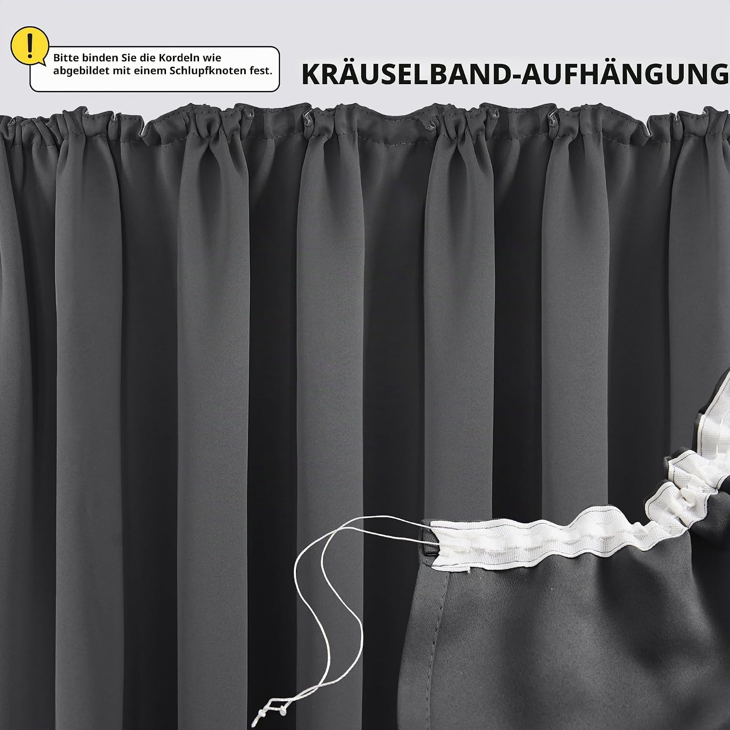 Detalle de Deconovo Verdunkelungsvorhänge mit Kräuselband, 245x140 cm (2er-Set) – Dunkelgrau