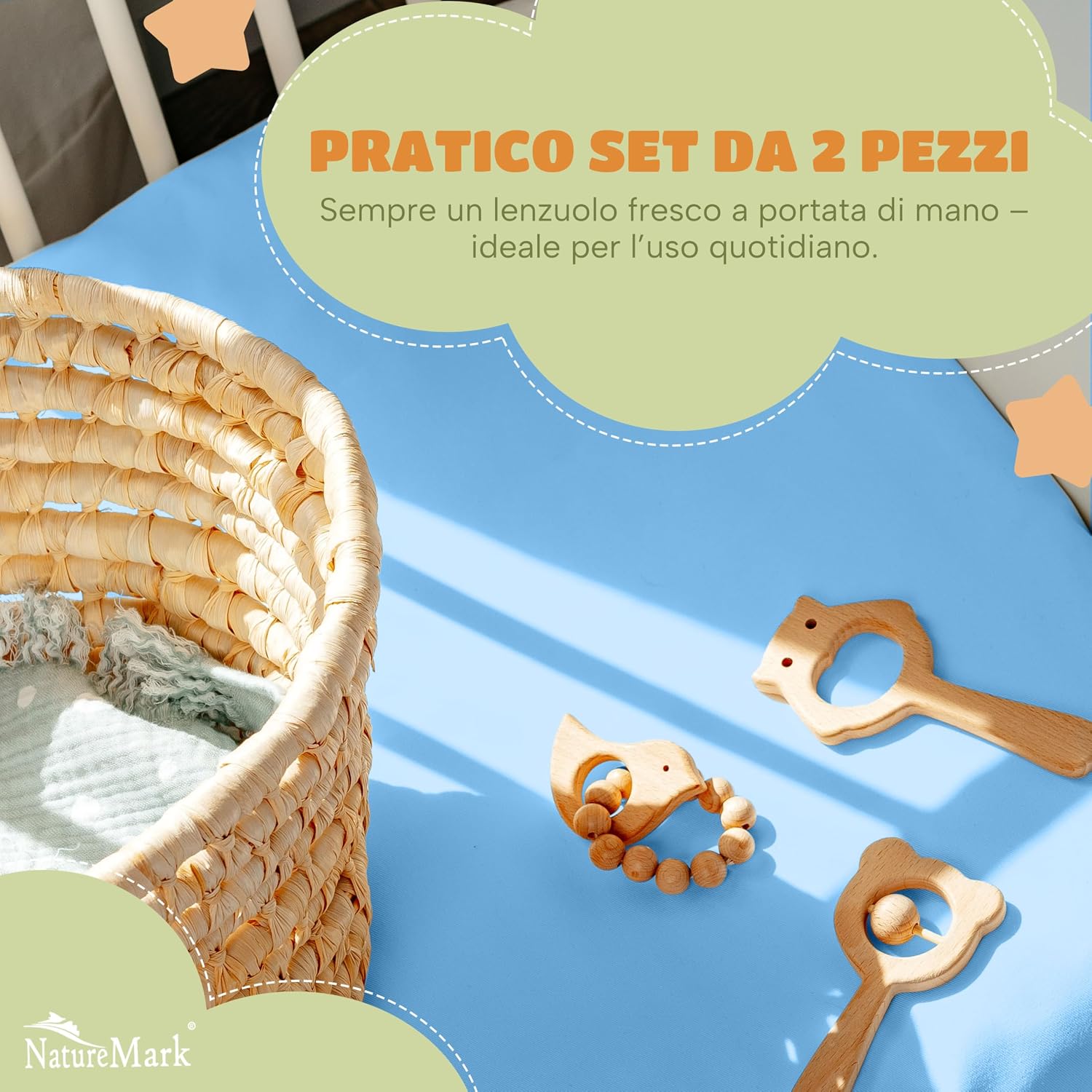 Detalle de NatureMark Lenzuola con angoli per bambini 70 x 140 cm – Set da 2, jersey di cotone morbido