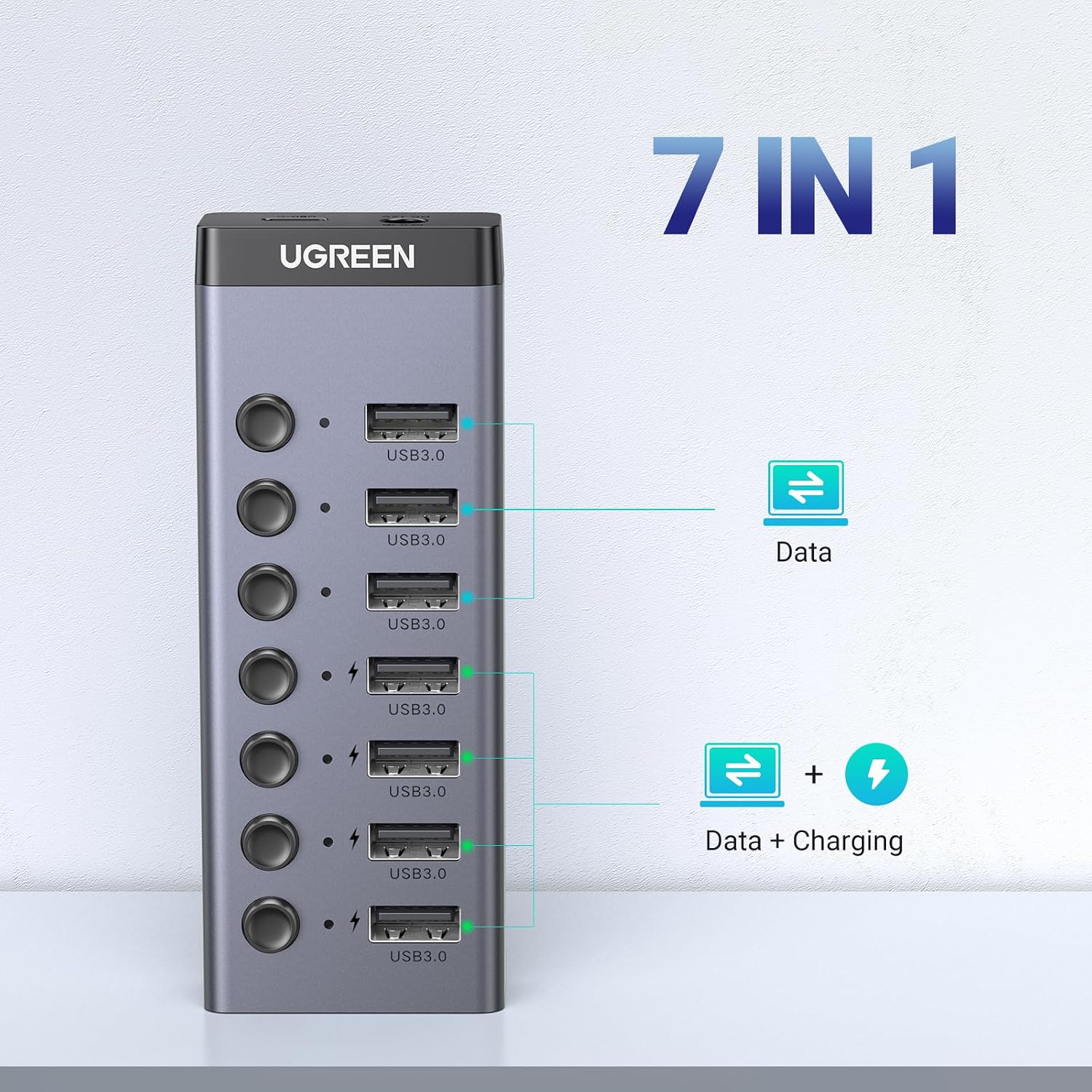Detalle 2 de UGREEN Powered USB Hub 7-Port