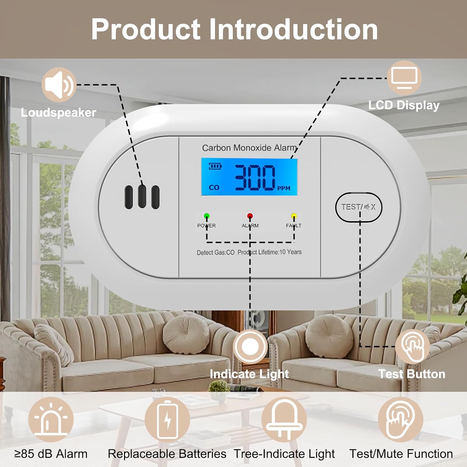 Thumbnail 3 de FUMIXTEX Carbon Monoxide Detector with LCD Display and Replaceable Battery
