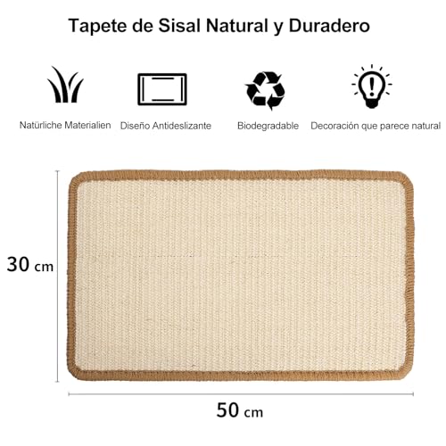 Detalle de FUKUMARU alfombrilla rascador para gatos de sisal natural 50x30 cm (color crema)