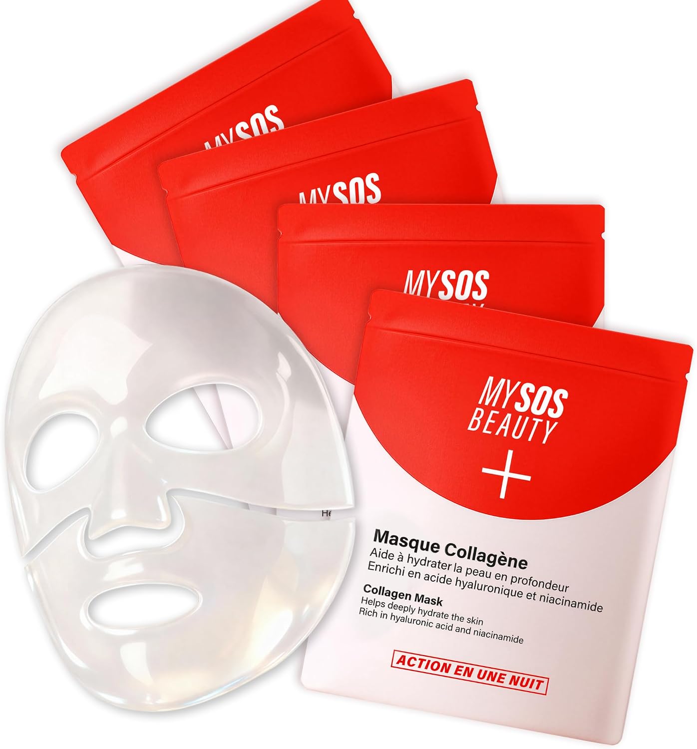 Detalle de MY SOS BEAUTY Masques hydrogel visage au collagène marin, pack de 4 x 40 g
