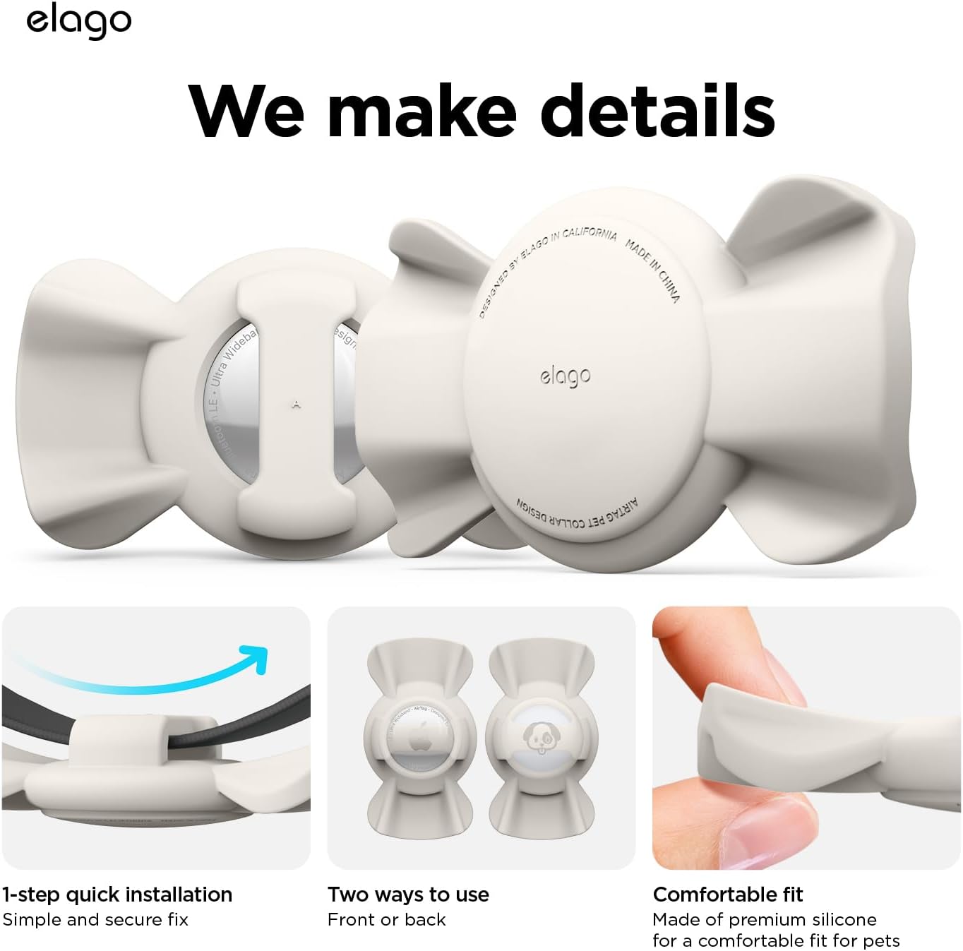 Thumbnail 4 de Coque ruban elago pour collier avec boucle pour Apple AirTag (compatible 2e & 1re génération) – Pierre (dispositif de suivi non inclus)