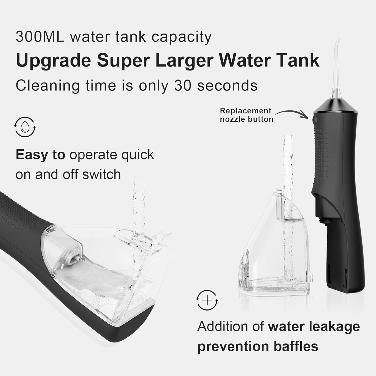 Thumbnail 6 de BUZHIWU Cordless Water Flosser for Teeth with 300ml Tank, Screen Display, 3 Modes & 3 Tips, IP68 Waterproof