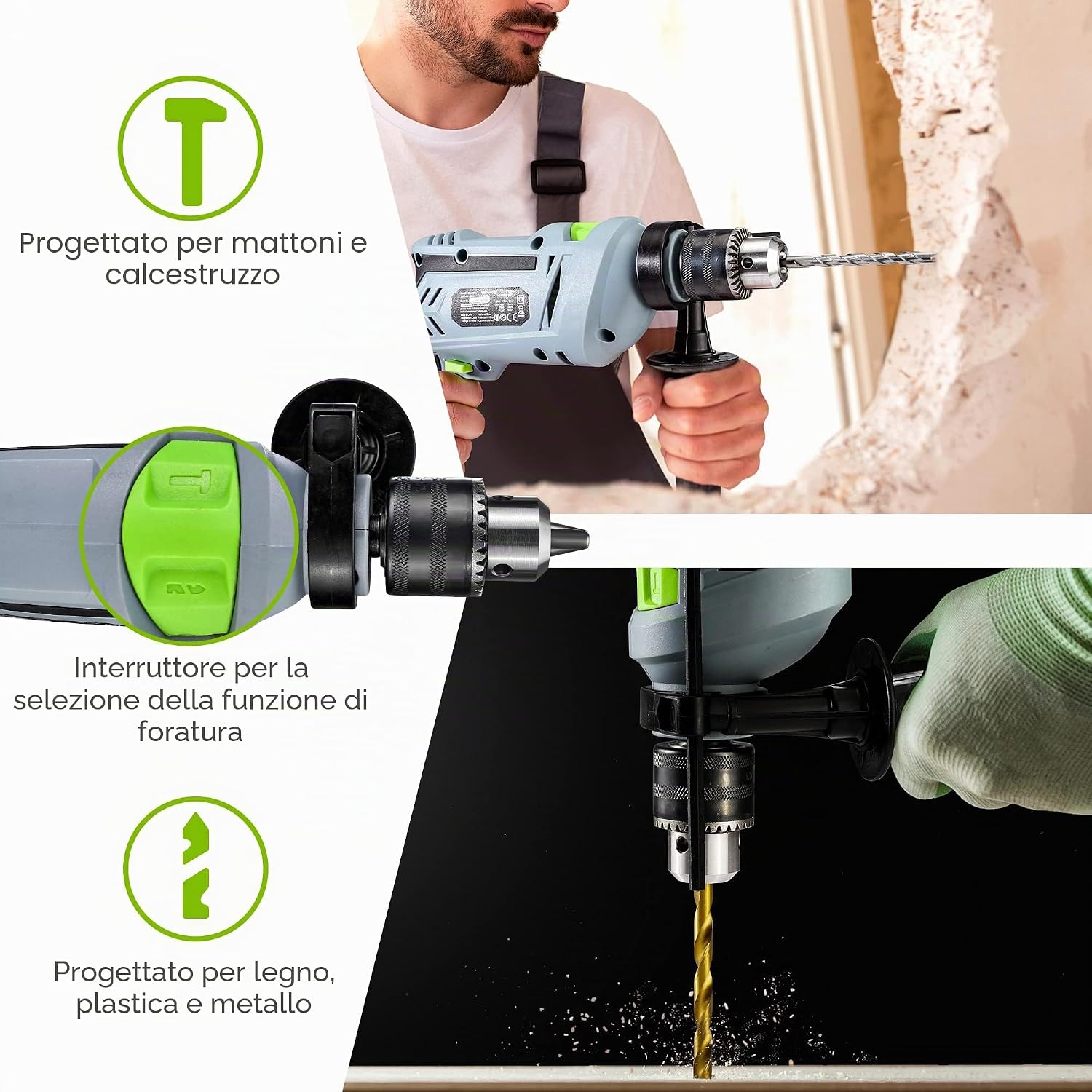 Thumbnail 3 de WORKPRO Trapano a Percussione 850 W con impugnatura girevole 360° (mandrino 2–13 mm)