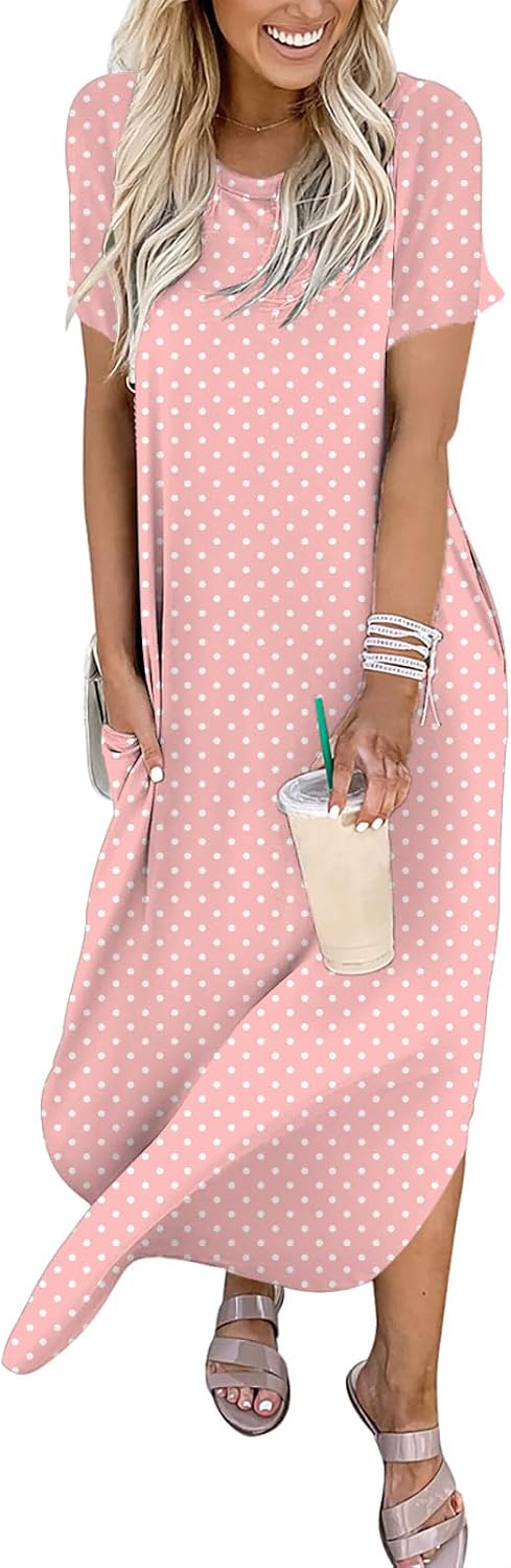 Detalle de ANRABESS Women's Summer Maxi Dress – Loose Fit Short Sleeve Casual Maxi with Side Pockets